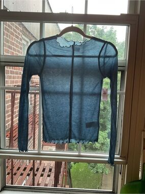 Old Navy Sheer Long Sleeve Ribbed Top in Teal Blue